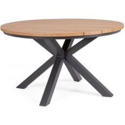 Konte.Design Mesa redonda efecto madera y estructura de aluminio antracita ø130cm