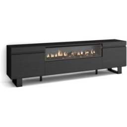 Skraut home Mueble tv efecto madera negro 200x35x57cm chimenea efecto fuego