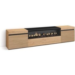 Skraut home Mueble tv efecto madera roble 200x35x45cm chimenea efecto fuego