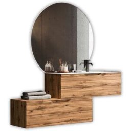 AQA DESIGN Mueble de baño con espejo lavabo derecha 4 piezas en mdf roble