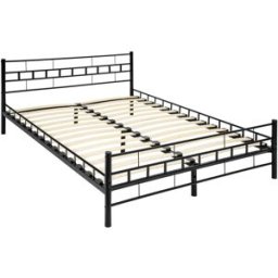 Tectake Cama con cabecero, somier, marco de acero, 200 x 140 cm, negro