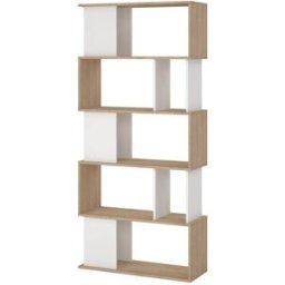 WellHome Estantería librería 80x29,5x173,5 cm color blanco y roble