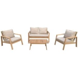 Happy Garden Conjunto de muebles de jardín de 4 plazas de acacia con cojines arena