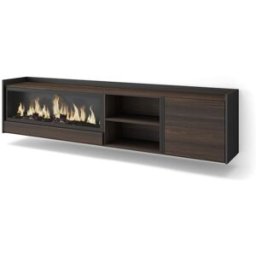 Skraut home Mueble tv efecto madera roble negro 212x35x50cm chimenea efecto fuego