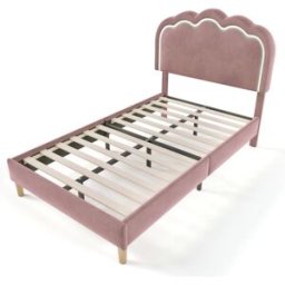 Meubles Cosy Cama infantil 90x190 terciopelo rosa, cabecero led regulable