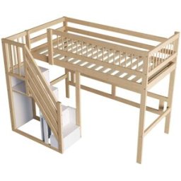 ComfortXL Cama alta infantil 90x200 cm con escalera de almacenaje madera