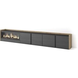 Skraut home Mueble tv efecto madera negro roble 315x35x50cm chimenea efecto fuego