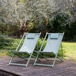 Happy Garden Lote de 2 hamacas reclinables de textileno y aluminio verde salvia