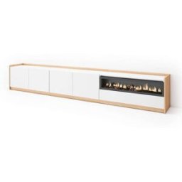 Skraut home Mueble tv efecto madera blanco roble 310x37x50cm chimenea efecto fuego
