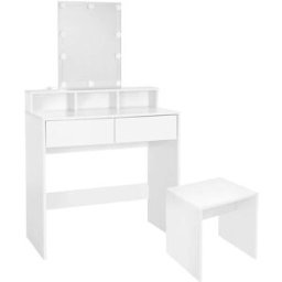 ML-Design Tocador con luces led, espejo, taburete, 2 cajones y 3 compartimentos