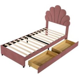 MODFU Cama infantil terciopelo rosa 90x200 cm con 2 cajones