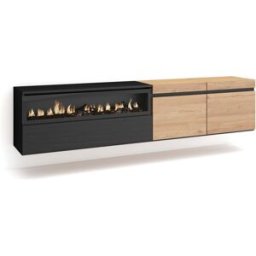 Skraut home Mueble tv efecto madera roble negro 200x35x45cm chimenea efecto fuego