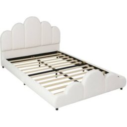 MODFU Cama infantil tapizada bouclé, beige, 140x200 cm