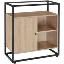Tectake Consola estilo industrial y placa de vidrio 70x38x80,5cm madera clara