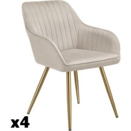 Tectake 4 sillas de comedor, aterciopeladas, 58 x 62 x 82 cm, gris topo/oro