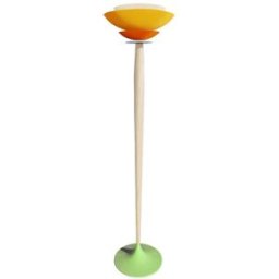 Tosel Lámpara de pie columna madera natural metal verde pantalla multicolor