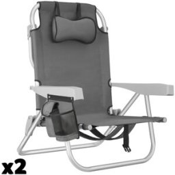 Tectake 2 sillas de playa, plegable y ajustable, con función de mochila, gris