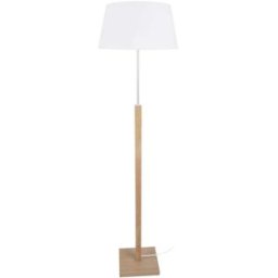 Tosel Lámpara de pie columna madera natural metal pantalla blanco