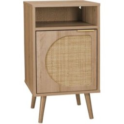 sweeek Mesita de noche, decoración de madera y caña redonda
