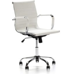 HOMN Sillón de oficina reclinable blanco, piel sintética, altura ajustable
