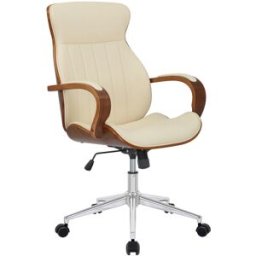 CLP Silla de oficina giratoria regulable en simil cuero nogal/crema