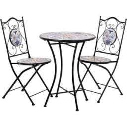 Wanderlust deco Conjunto mesa y dos sillas de mosaico y forja negro mesa