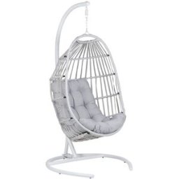 Beliani Sillón colgante con soporte ratán sintético gris claro