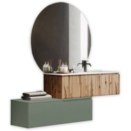 AQA DESIGN Mueble de baño bañera derecha 4 piezas en mdf roble/verde salvia
