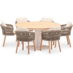 Defora Home Set mesa redonda 150cm con 6 sillas teca y cuerda