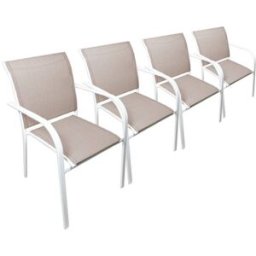 sweeek Silla de jardín de aluminio y textileno, set de 4, blanco