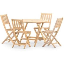 Defora Home Conjunto mesa plegable redonda de 90cm + 4 sillas de balcón