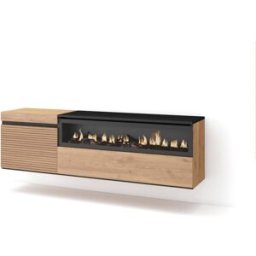 Skraut home Mueble tv efecto madera roble 150x35x45cm chimenea efecto fuego