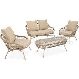 Koketto Home Conjunto de sofas de jardín beige de 4 plazas con mesa