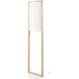 Tosel Lámpara de pie rectangular madera natural metal blanco pantalla blanco