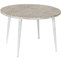 NIYLO Mesita auxiliar de mango y acero blanco 75x75x50 cm