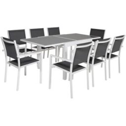 Happy Garden Conjunto de jardín extensible de 8 plazas gris - aluminio blanco