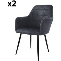 ECD Germany 2x Sillas de comedor en tapizado gris oscuro con patas de acero