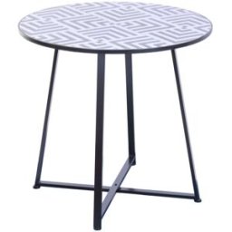 NIYLO Mesa exterior de piedra y acero gris 80x80x76 cm