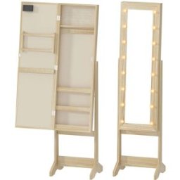 Homcom Espejo joyero 36x30x136 cm madera natural