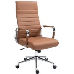 CLP Silla de oficina giratoria regulable en cuero auténtico marrón claro