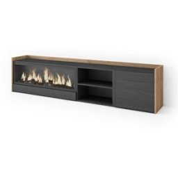 Skraut home Mueble tv efecto madera negro roble 212x35x50cm chimenea efecto fuego