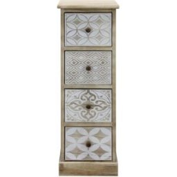 Mobili Rebecca Cajonera con 4 cajones de madera decoración mayólica marrón y blanca