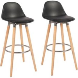 Box & beyond Juego de 2 taburetes de bar negros, patas de haya, 39,5 x 44 x 91 cm