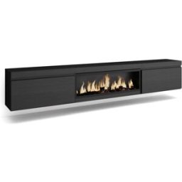 Skraut home Mueble tv efecto madera negro 267x35x45cm chimenea efecto fuego
