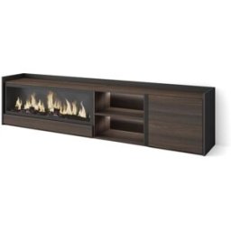 Skraut home Mueble tv efecto madera roble negro 212x35x50cm chimenea efecto fuego