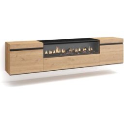 Skraut home Mueble tv efecto madera roble y negro 200x35x45 chimenea efecto fuego
