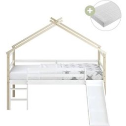 Sunny Cama infantil con tobogán marrón - con colchón híbrido de 90 x 200