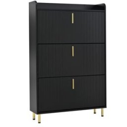 Urban Meuble Zapatero de rayas negras con 3 puertas abatibles, 80x23,5x123,5cm