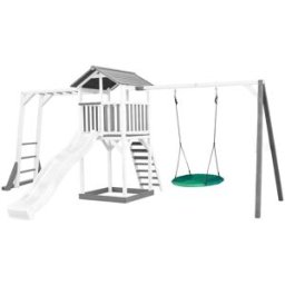 Axi Parque infantil, tobogán blanco, columpio nido, madera, blanco/gris