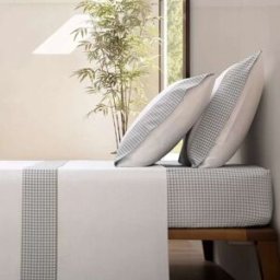 Casa da Laura Sábanas 100% algodón 200 hilos cuadrado de vichy gris cama 150/160 1